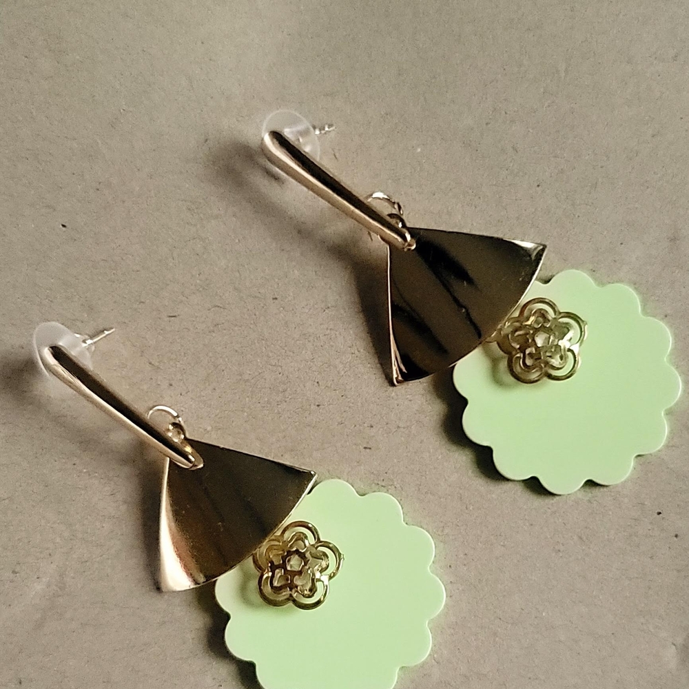 India Boutique Gold and Light Green Floral Earrings